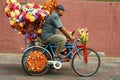 A decorated trishaw or tricycle rickshaw in historical Malacca or Melaka, Malaysia