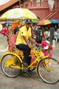 A decorated trishaw or tricycle rickshaw in historical Malacca or Melaka, Malaysia