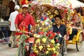 A decorated trishaw or tricycle rickshaw in historical Malacca or Melaka, Malaysia