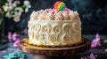 Decorated Vanilla Cake With Rainbow Candy Royalty Free Stock Photo