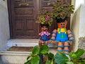 Decorated vase of flowers in the staircase of house in Nerola village