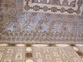 A Decorated Wall and Ceiling in Mirror Palace, Amer Palace, Jaipur, Rajasthan, India Royalty Free Stock Photo