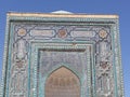 Decorated wall of a religious building of the Shah-Zinda memorial complex necropolis to Samarkand in Uzbekistan.