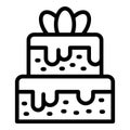 Decorated wedding cake icon outline vector. Chocolate creamy dessert