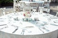 decorated for wedding elegant dinner table outdoors Royalty Free Stock Photo