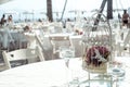 decorated for wedding elegant dinner table outdoors Royalty Free Stock Photo