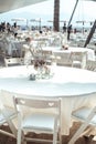 decorated for wedding elegant dinner table outdoors Royalty Free Stock Photo