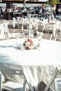 decorated for wedding elegant dinner table outdoors Royalty Free Stock Photo