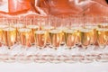 Decorated wedding glasses with champagne