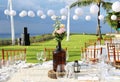 Decorated wedding table at reception beach resort Royalty Free Stock Photo