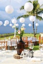 Decorated wedding table at reception beach resort Royalty Free Stock Photo