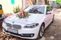 Decorated wedding white coloured BMW Luxury car