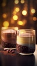 Decorated white and dark chocolate mousses with a cozy blurred background Royalty Free Stock Photo