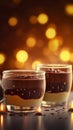 Decorated white and dark chocolate mousses with a cozy blurred background Royalty Free Stock Photo