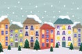 Decorated winter buildings with christmas trees for christmas holidays Royalty Free Stock Photo