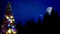 beautified christmas pine and night woods with free place , conceptual abstract 3D illustration