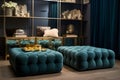 Decorating a beautiful dressing room of Farmhouse Style Choose Velvet Ottoman Seating. AI Generated