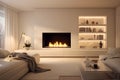 Decorating a beautiful fireplace room of Scandinavian Minimalist Style Install a Recessed TV. AI Generated