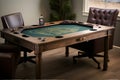 Decorating a beautiful game room of Timeless Classic Style Gaming Table with Built-in Charging Ports. AI Generated