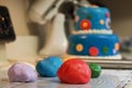 Decorating a Birthday cake with Colored Fondant Royalty Free Stock Photo