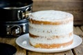Decorating cake with cheese frosting Royalty Free Stock Photo