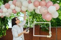 Decorating the garden with balloons for a party, ceremony Royalty Free Stock Photo