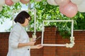 Decorating the garden with balloons for a party, ceremony Royalty Free Stock Photo