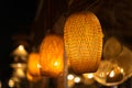 Decorating hanging lantern lamps in wooden wicker made from bamboo