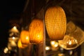 Decorating hanging lantern lamps in wooden wicker made from bamboo