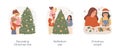 Decorating home for Christmas isolated cartoon vector illustration set. Royalty Free Stock Photo