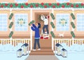 Decorating outdoor for Christmas flat color vector illustration