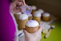 Decorating the top of the baking grains of colored sugar