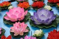 A decoration of artificial lotus flowers Royalty Free Stock Photo