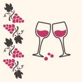 Decoration background witn grapes and wine glasses. Vector Royalty Free Stock Photo