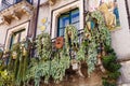 Decoration on balcony of urban house, Taormina Royalty Free Stock Photo