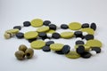 Decoration of beads of stone an olive green. Plastic retro beads