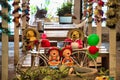 Decoration of a bike with girl and boy children figures and Winnie-the-Pooh plush toys on a street market Royalty Free Stock Photo