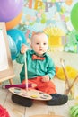 decoration for boy's first birthday, smash cake in a art painter style Royalty Free Stock Photo