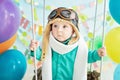 decoration for boy& x27;s first birthday, smash cake in aviator style Royalty Free Stock Photo