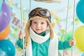 decoration for boy& x27;s first birthday, smash cake in aviator style Royalty Free Stock Photo