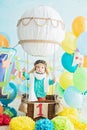 decoration for boy& x27;s first birthday, smash cake in aviator style Royalty Free Stock Photo