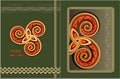 Decoration with Celtic triple trickle spiral ornament. Template for cover or greeting card. Celtic knot pattern. Luxury background
