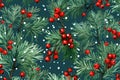decoration christmas branch berry winter celebration tree red holiday tree green. Generative AI.