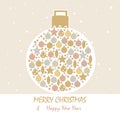 Decoration for the Christmas tree. Stylized ball of decorative glass toys. Greeting card, invitation to the holiday. Merry