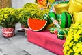 decoration and chrysanthemums flowers as symbol of wealth for Tet Lunar New Year