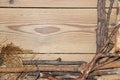 Decoration composition on wooden background. boards lined made o Royalty Free Stock Photo