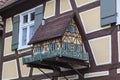 Decoration in the form of a house on the wall of the house in Dinkelsbuhl. Bavaria,