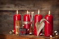 Decoration with four red advents candles Royalty Free Stock Photo