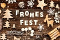 Decoration, Frohes Fest Means Merry Christmas, Tree And Sled, Snowflakes