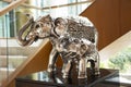 Decoration and furniture carving and sculpture bronze iron elephant in building Royalty Free Stock Photo